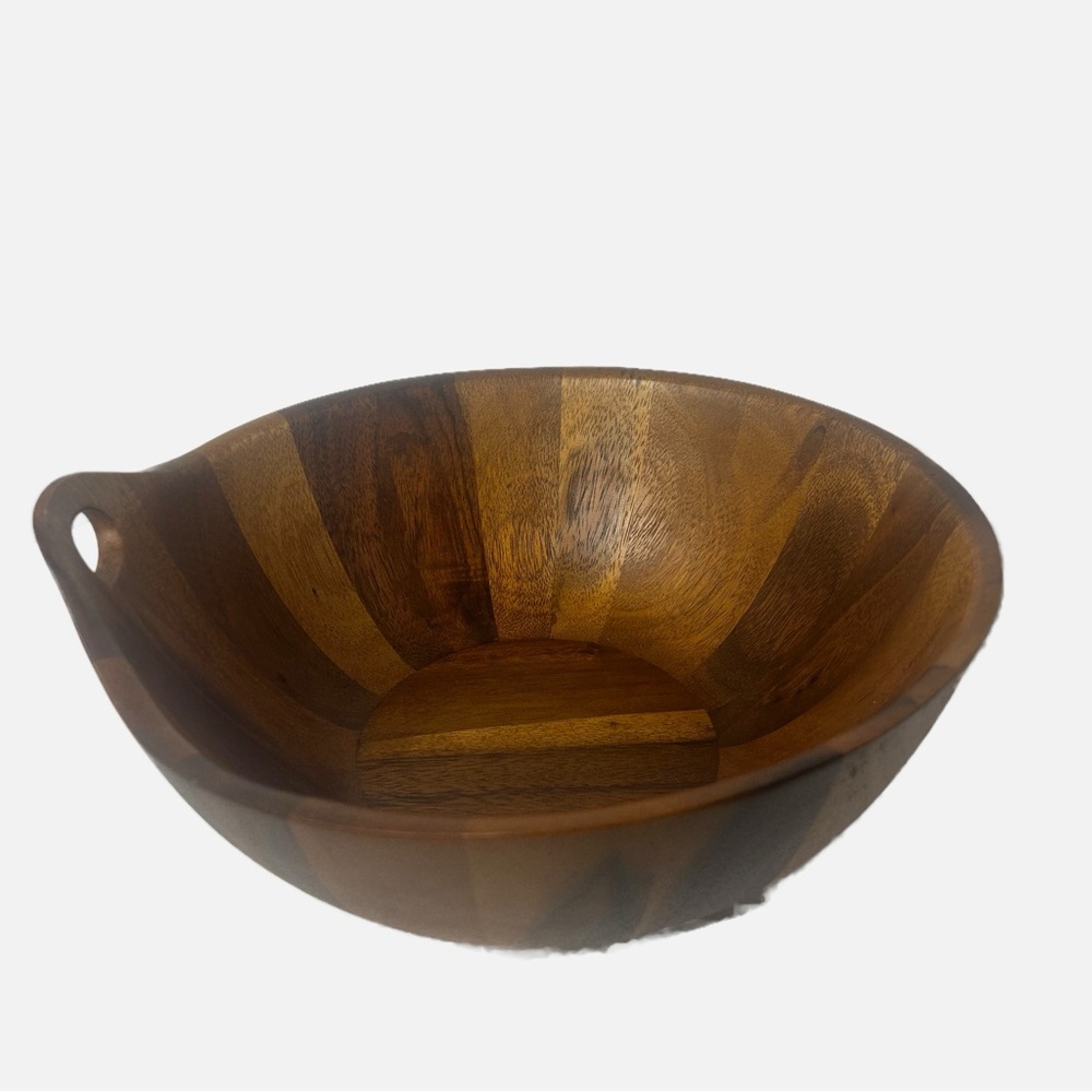 NAMBE Acacia Wooden Serving Salad Bowl Handle Centerpiece Display Boho Natural